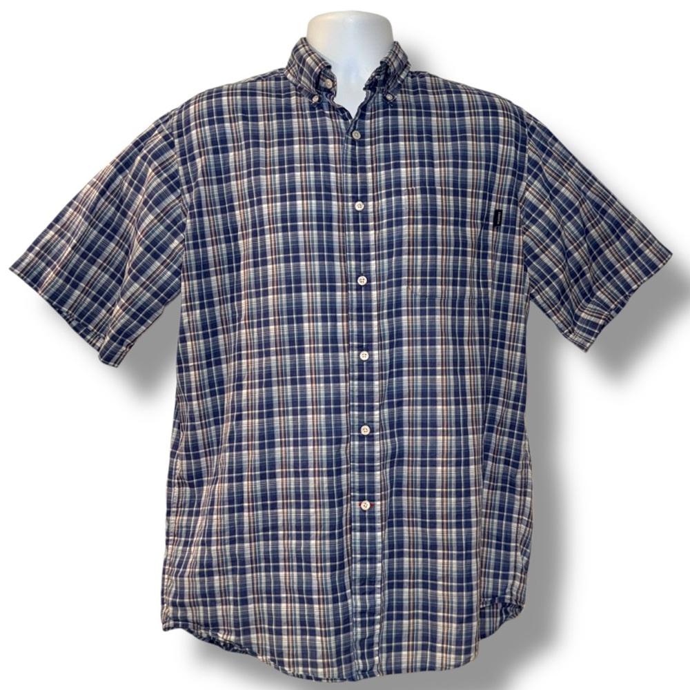 Daniel Cremieux Plaid Button Down Shirt Men’s Medium Short Sleeve Blue Cotton